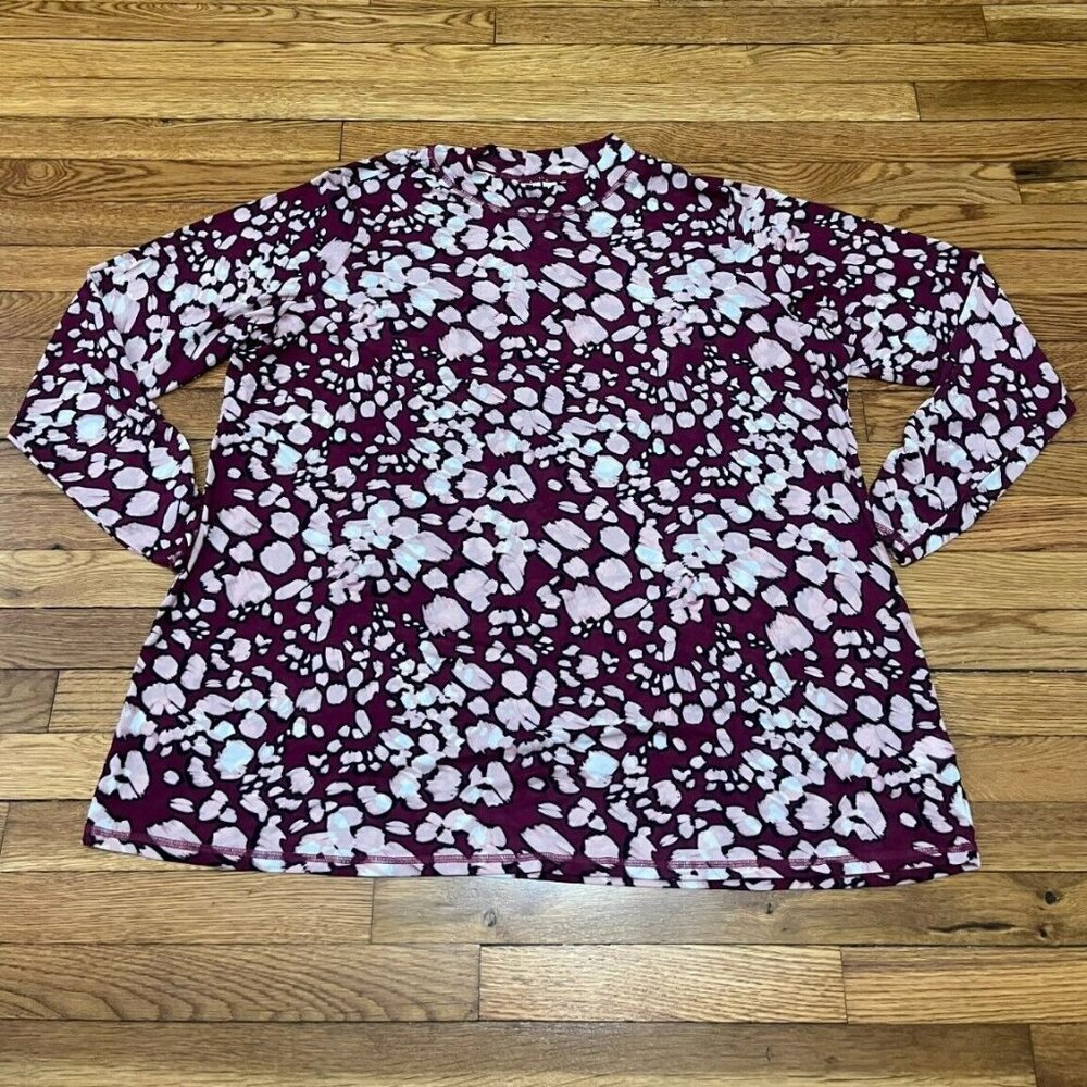 Women’s Long Sleeve Printed Top - Burgundy and Pink